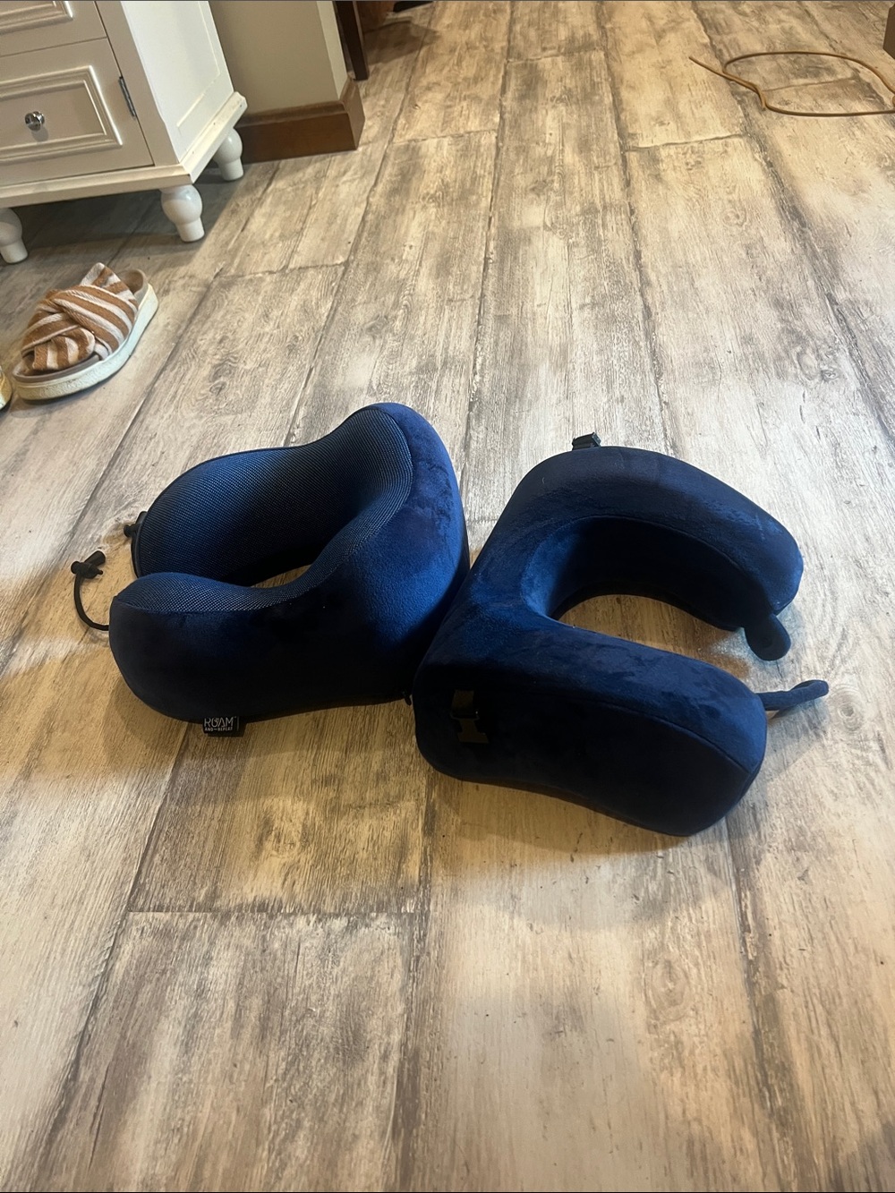 Plush Navy Blue Memory Foam Travel Neck Pillow Pair